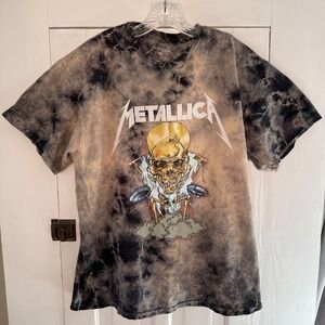 Metallica T-Shirt Men's Medium Graphic Band Tee Skeleton Scales Bleached Tie Dye